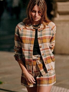 Mike Jacket Linen Cotton Texan Jacquard Plaid Tartan Print